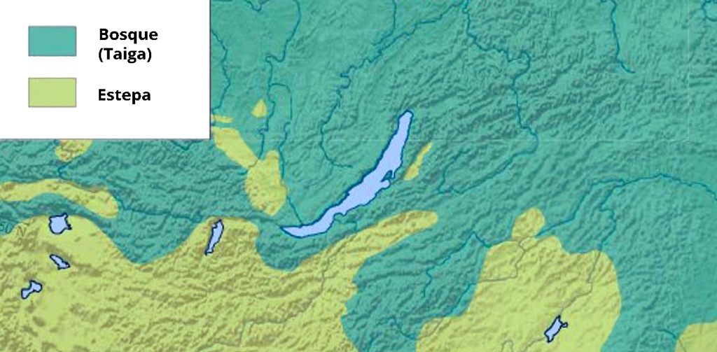 Mapa del Baikal entre la estepa y la taiga